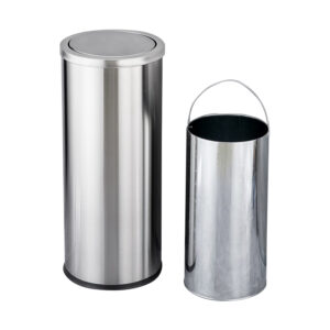 Thùng rác khách sạn hành lang thang máy inox nắp lật TRS-2