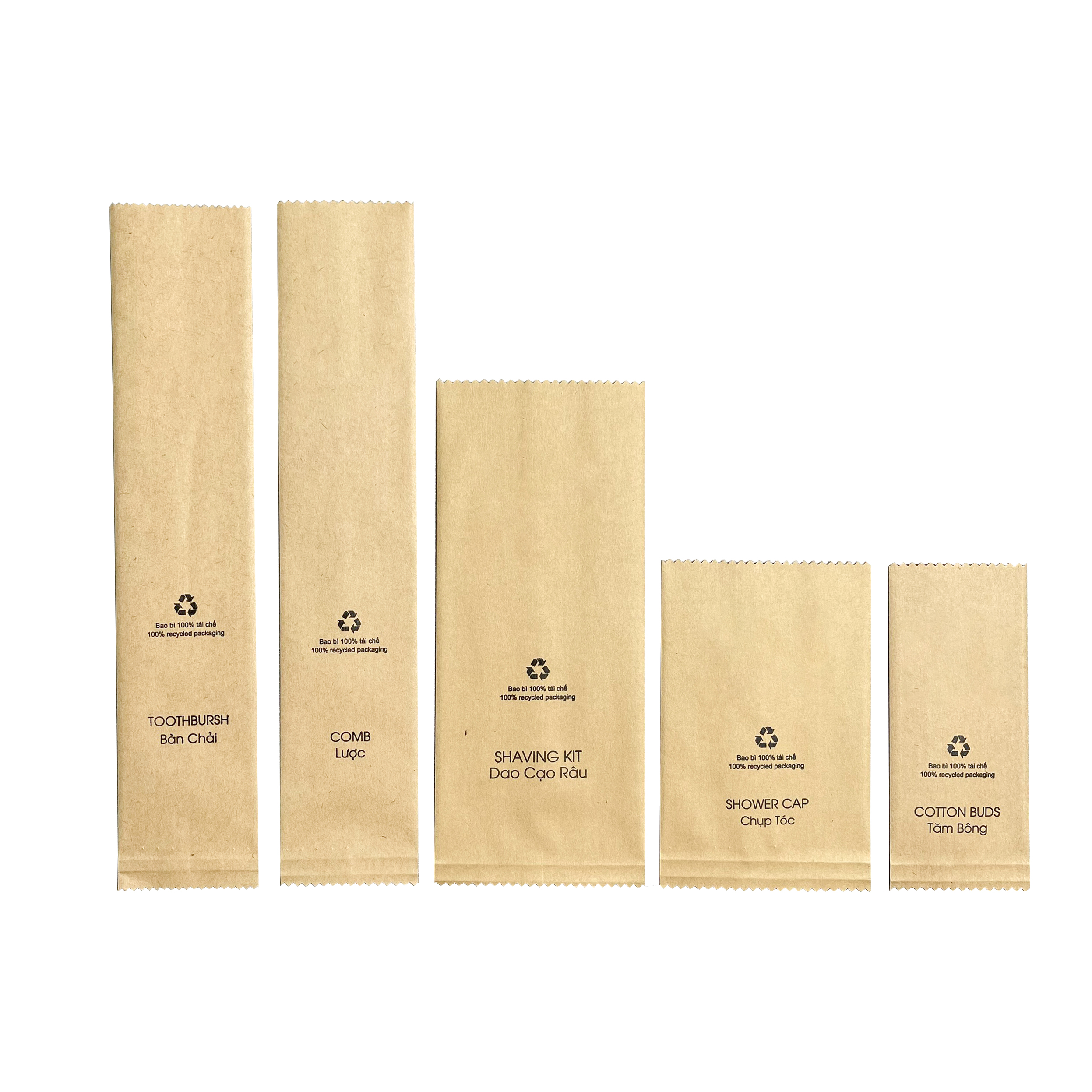 Bao bì đồ dùng tiêu hao khách sạn chất liệu giấy kraft không hoa văn