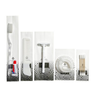 Bộ đồ amenities khách sạn set 5 món túi giấy trắng lõi nhựa trắng