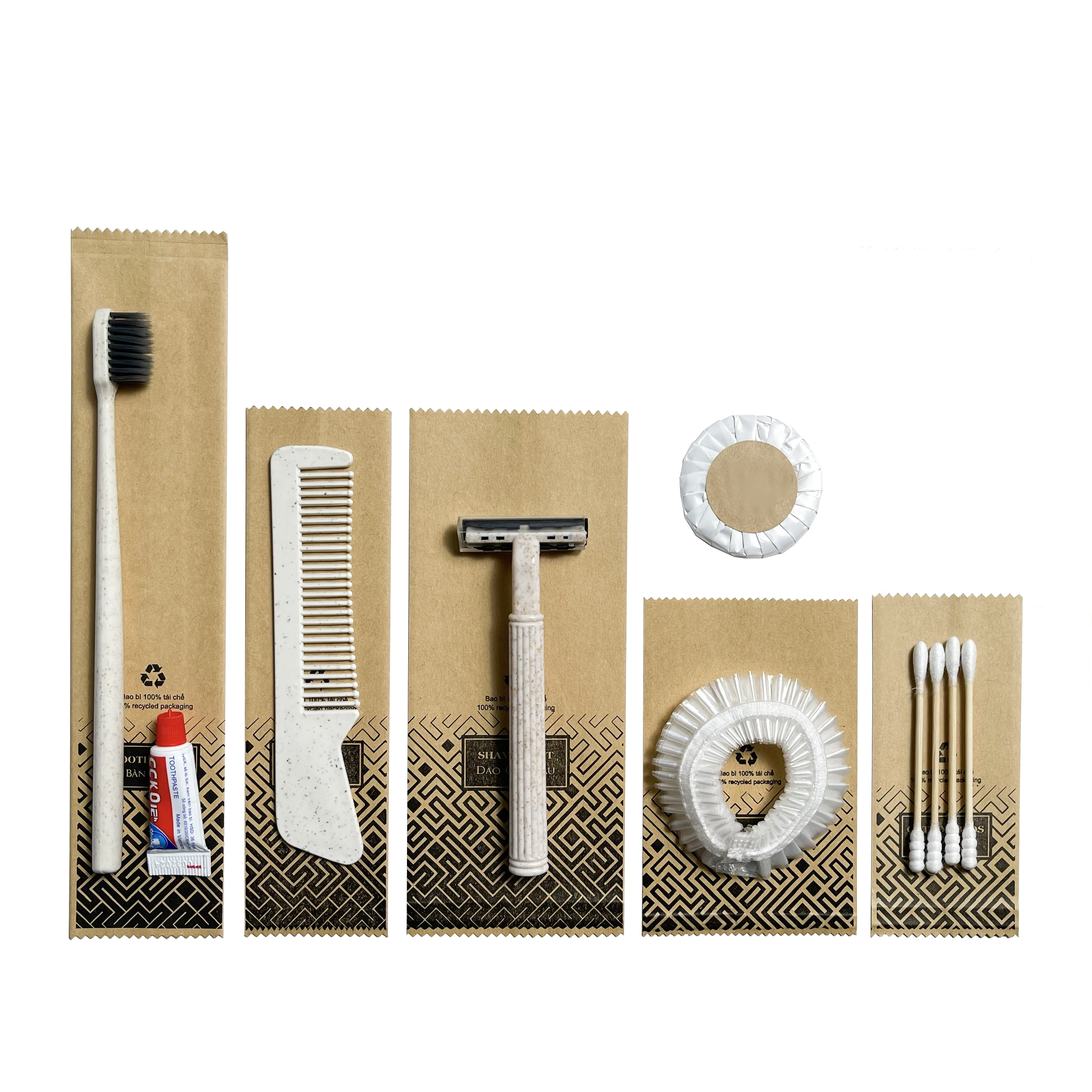 Bộ đồ amenities khách sạn combo 6 món túi kraft lõi lúa mạch