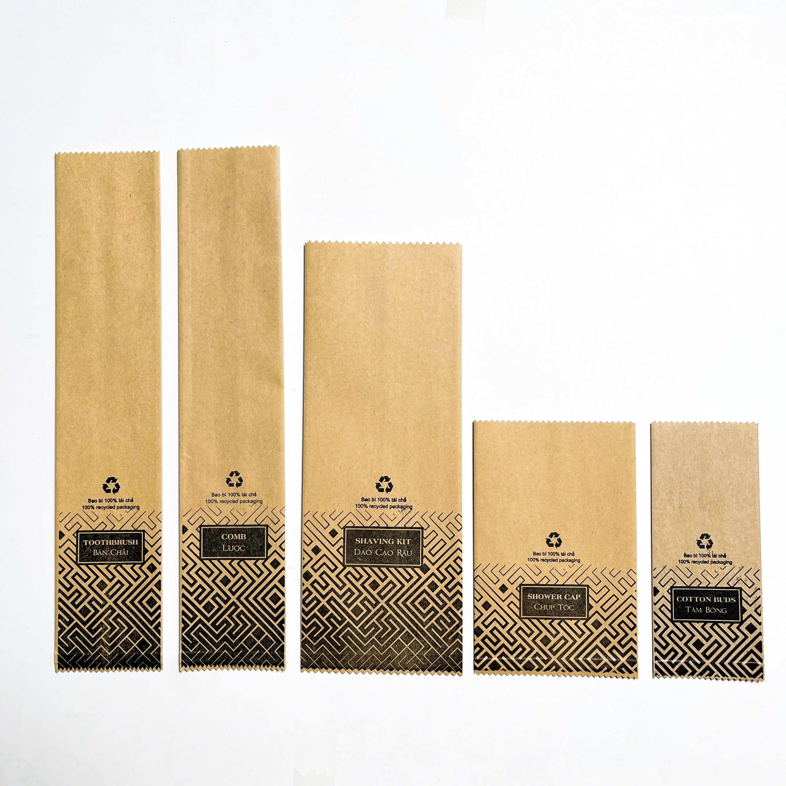 Bao bì đồ dùng tiêu hao khách sạn chất liệu giấy kraft có hoa văn